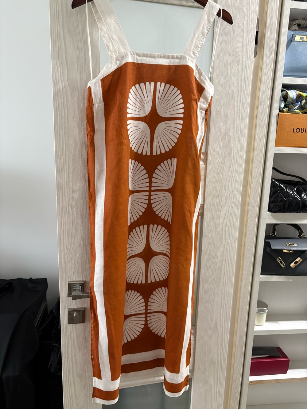 Magaschoni Orange and White Maxi Dress with Geometric Print